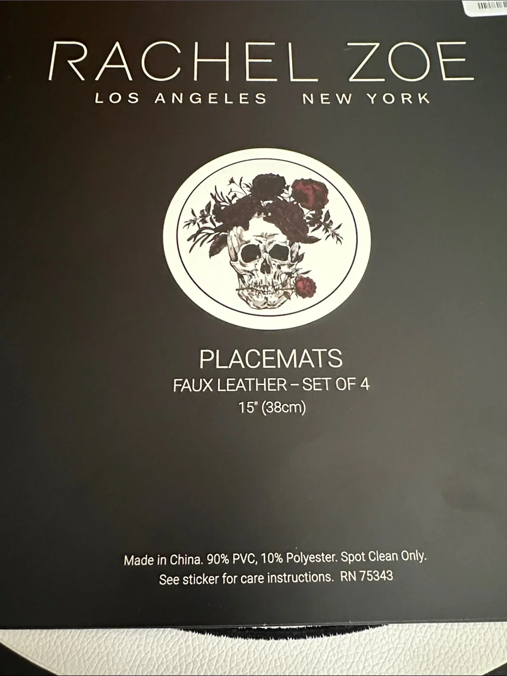 Rache Zoe Halloween floral skull set of 4 faux leather placemats